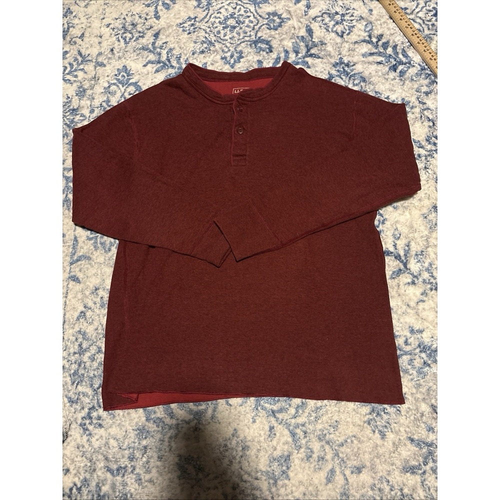 LL Bean Henley Shirt Mens L Burgundy Waffle Knit Outdoor Comfort Everyday Basic